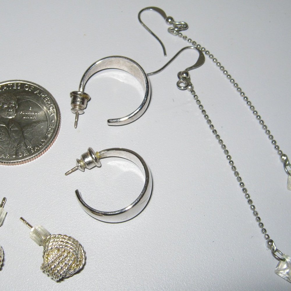 Three Pair Silver Earrings